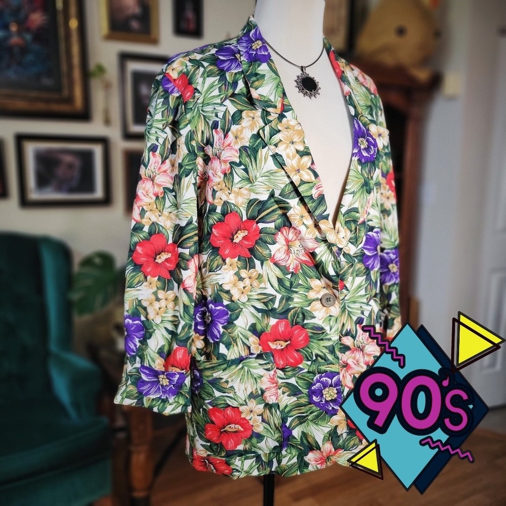 Vintage 90s KORET PETITES Womens Floral‎ Print Blazer Large